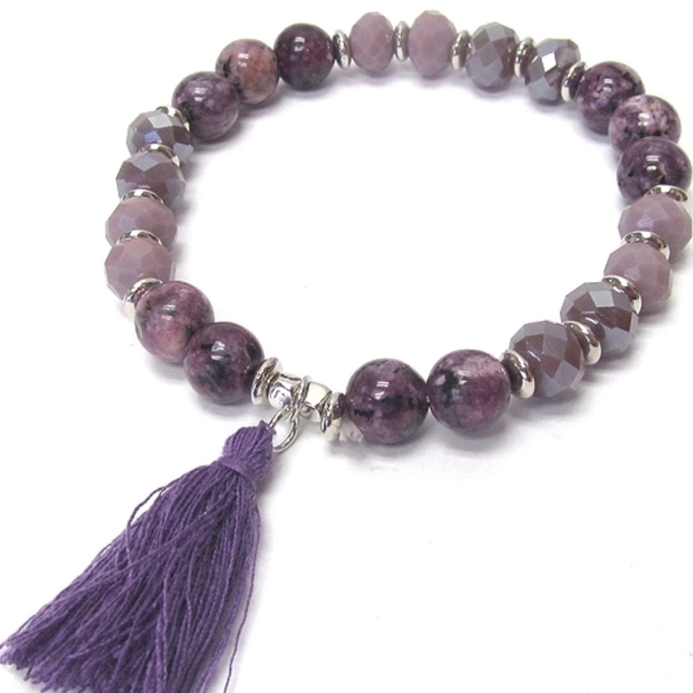 Semi precious stones & glass beads purple bracelet